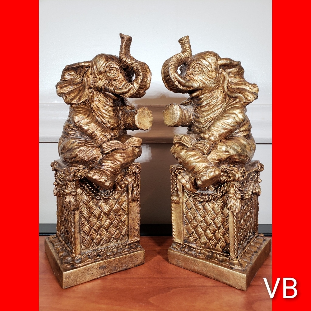 Vintage Brass Elephant Bookends Set of 2.